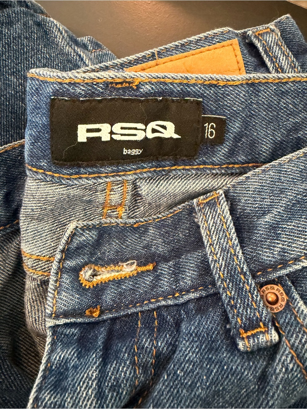 RSQ Relaxed Baggy Blue Denim Jeans with Contrast Stitching